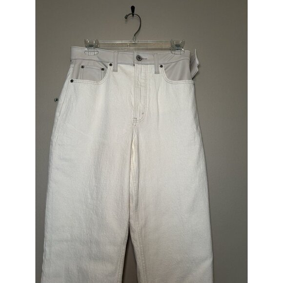 Abercrombie & Fitch Cream 90's Straight Ultra High Rise Jeans Leather Trim 27 - Picture 2 of 7